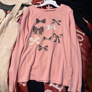 Carter's Pink Long Sleeve Shirt with Bow Designs